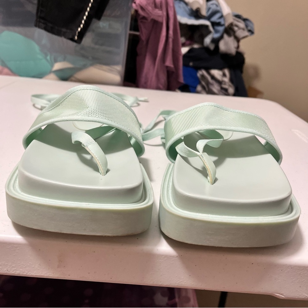 Charles & Keith Mint Green Platform Thong Sandals with Ankle Ties - Picture 6 of 11